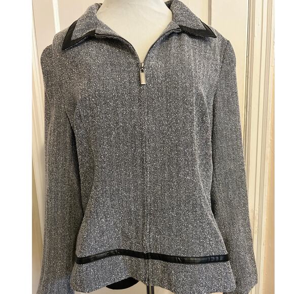 Sag Harbor Women’s Gray Zip-Up Jacket with Faux Leather Trim - Picture 8 of 14